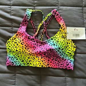 Zyia Women’s Rainbow Leopard Light n Tight Strappy Bra (M)